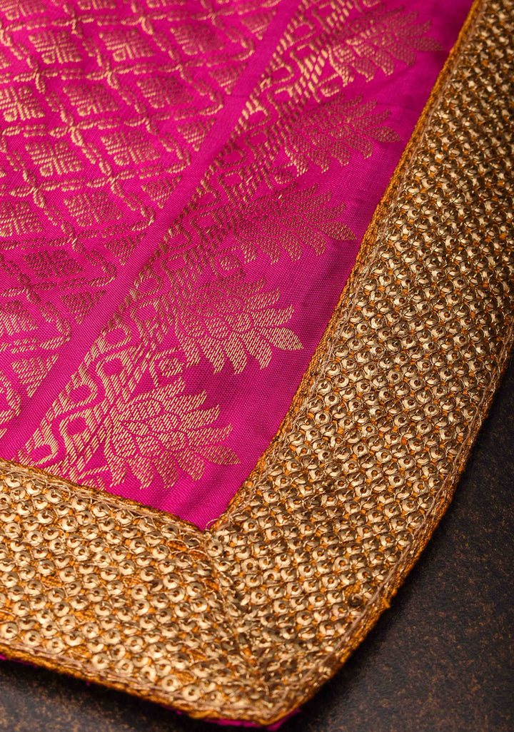 Mustard Orange and Green Stunning Half Border Kanjivaram Pure Silk saree with Pink Pallu Lace Border | SILK MARK CERTIFIED