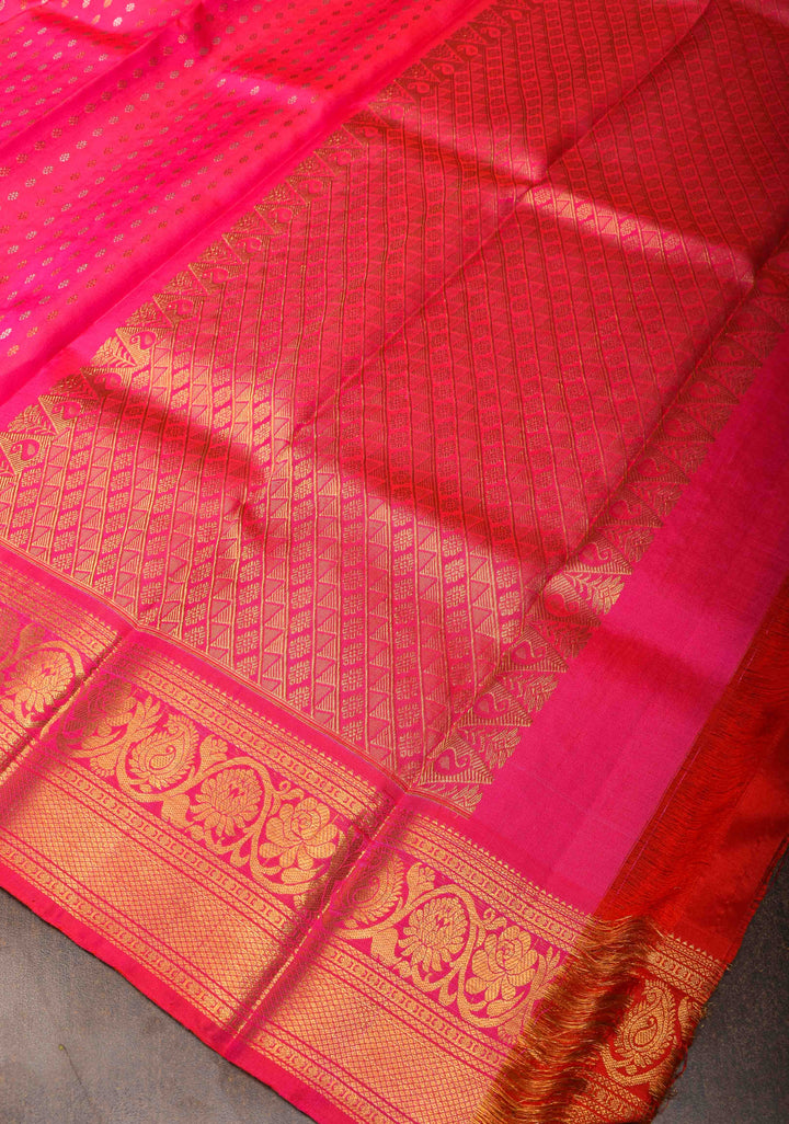 DUPATTA: Pure Kanjeevaram Dupatta with Sona Rupa Butta in Red and grand borders | SILK MARK Certified