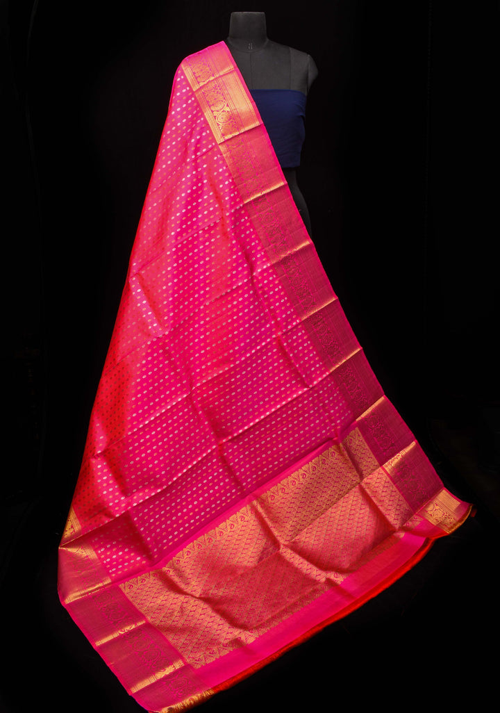 DUPATTA: Pure Kanjeevaram Dupatta with Sona Rupa Butta in Red and grand borders | SILK MARK Certified