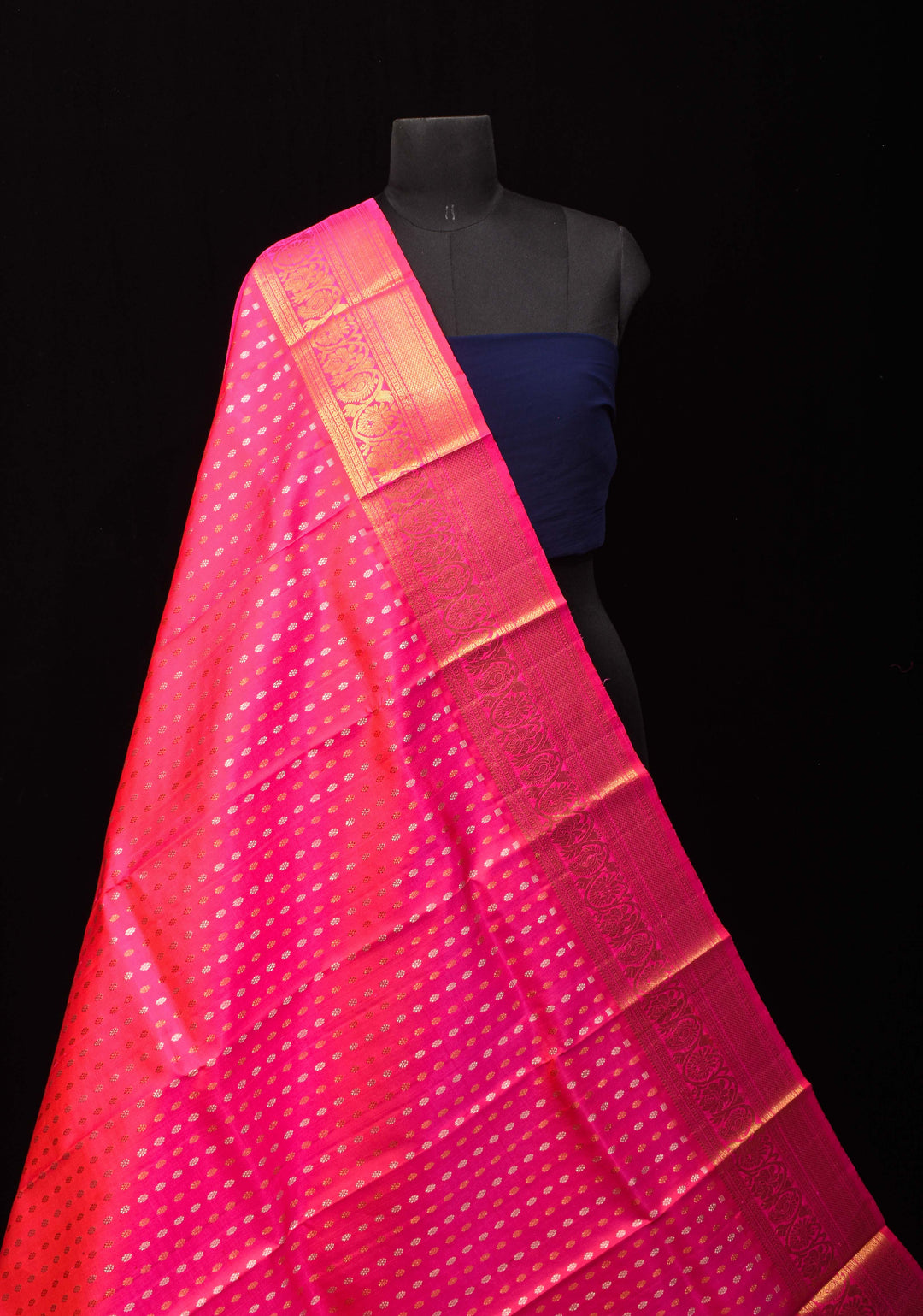 DUPATTA: Pure Kanjeevaram Dupatta with Sona Rupa Butta in Red and grand borders | SILK MARK Certified