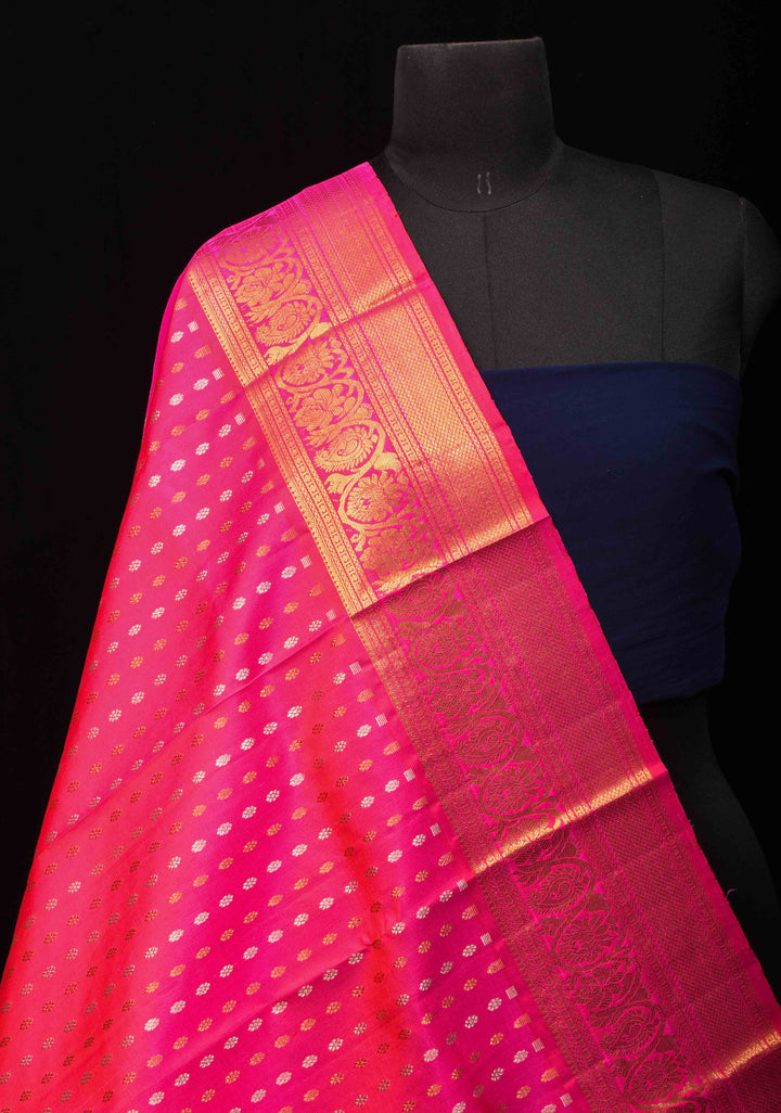 DUPATTA: Pure Kanjeevaram Dupatta with Sona Rupa Butta in Red and grand borders | SILK MARK Certified