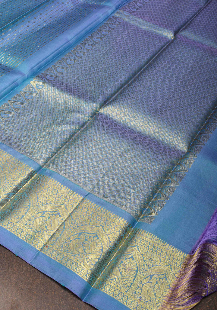 DUPATTA: Pure Kanjeevaram Zari stripes in Dusty Blue and Grand borders | SILK MARK CERTIFIED