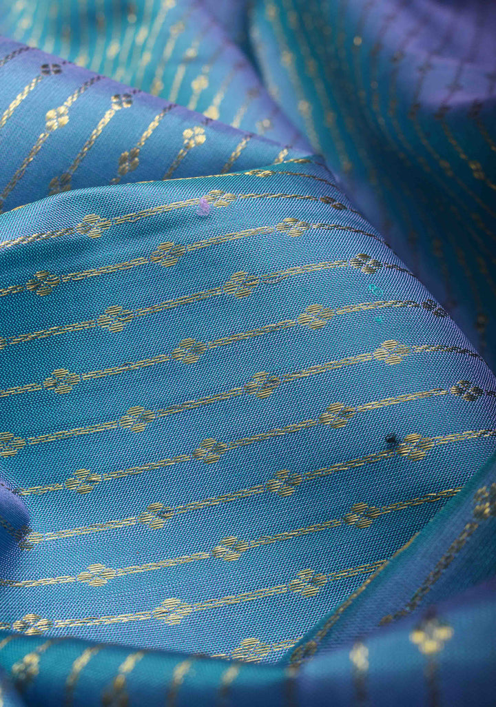 DUPATTA: Pure Kanjeevaram Zari stripes in Dusty Blue and Grand borders | SILK MARK CERTIFIED