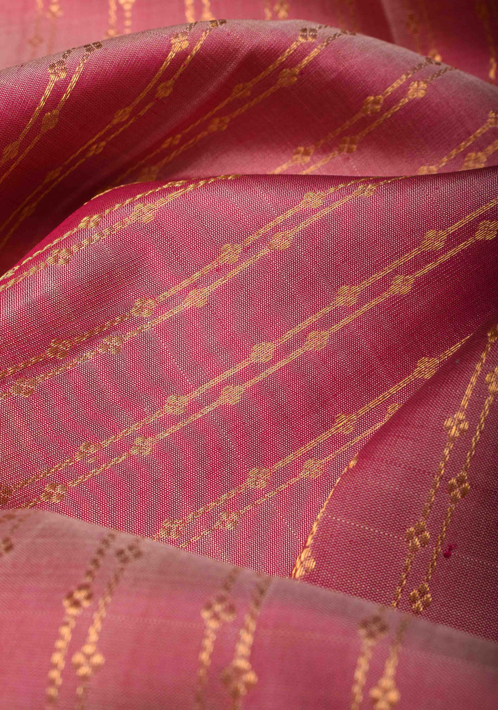 DUPATTA: Pure Kanjeevaram Zari stripes in Peach and Grand borders | SILK MARK CERTIFIED