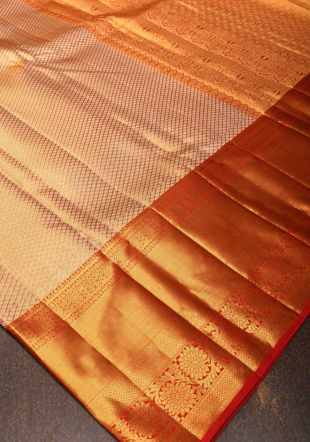 Elegant Golden Tissue Brocade Kanjivaram Silk Saree with Contrast Zari Border | SILK MARK CERTIFIED