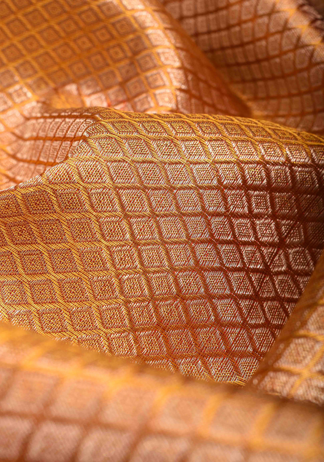 Elegant Golden Tissue Brocade Kanjivaram Silk Saree with Contrast Zari Border | SILK MARK CERTIFIED