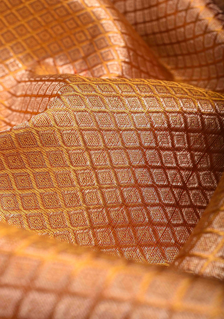 Elegant Golden Tissue Brocade Kanjivaram Silk Saree with Contrast Zari Border | SILK MARK CERTIFIED