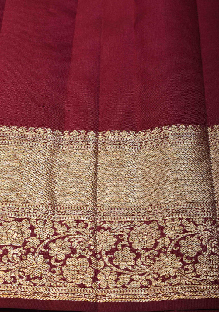 Aqua Blue Kanjivaram Silk Saree with Floral Brocade and Contrast Zari Boder | SILK MARK CERTIFIED