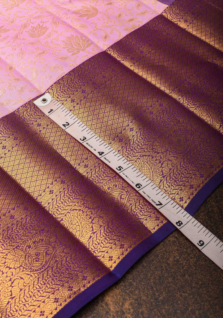 Carnation Pink Kanjivaram Silk Saree with Floral jaal and Contrast Zari Boder | SILK MARK CERTIFIED