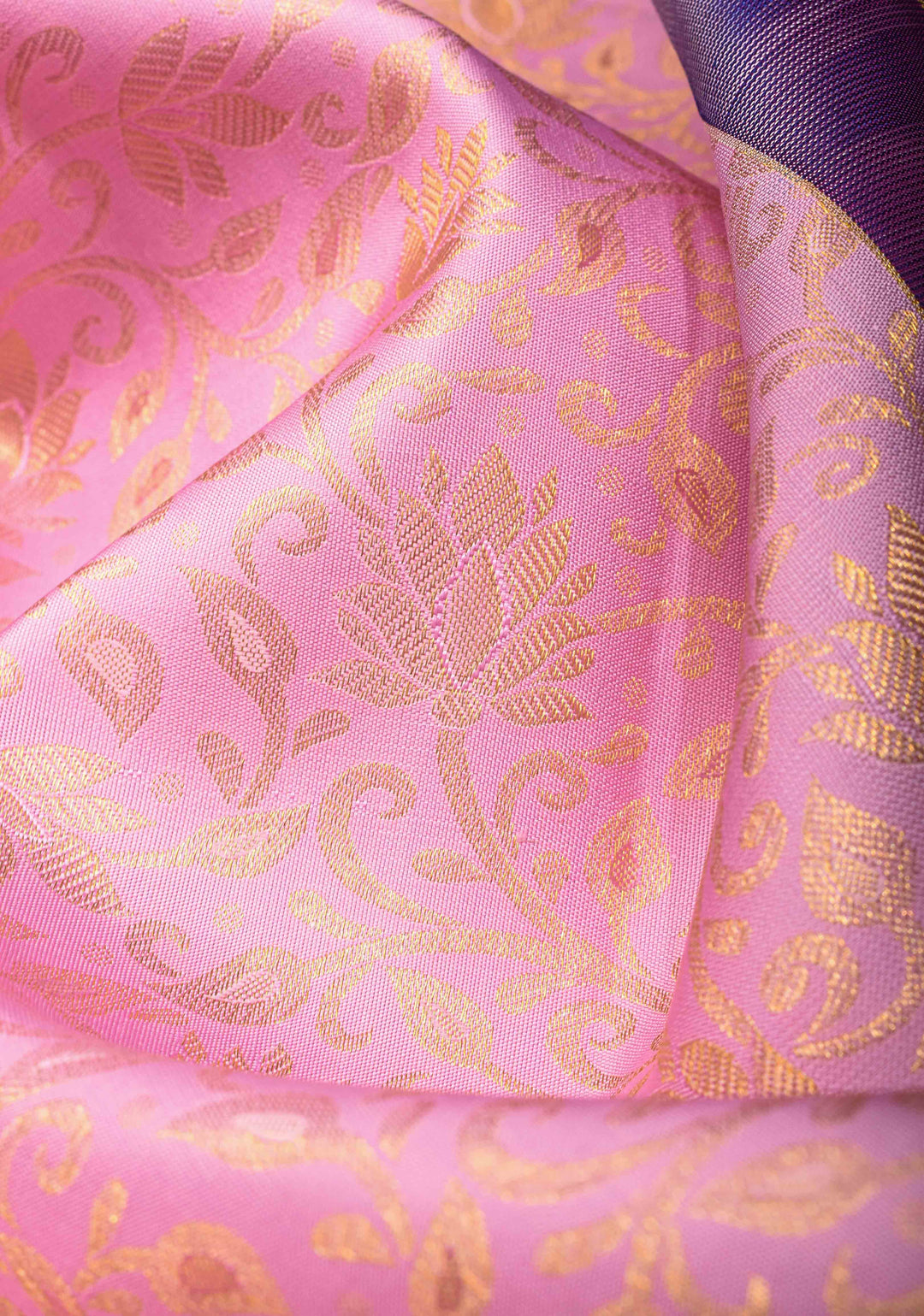 Carnation Pink Kanjivaram Silk Saree with Floral jaal and Contrast Zari Boder | SILK MARK CERTIFIED