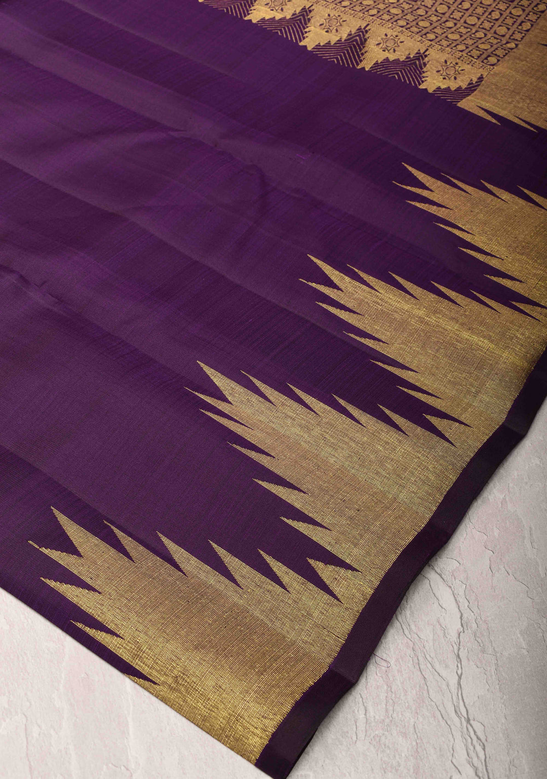Grape Purple Kanjivaram Pure Silk Saree with Gold Zari Temple border | SILK MARK CERTIFIED