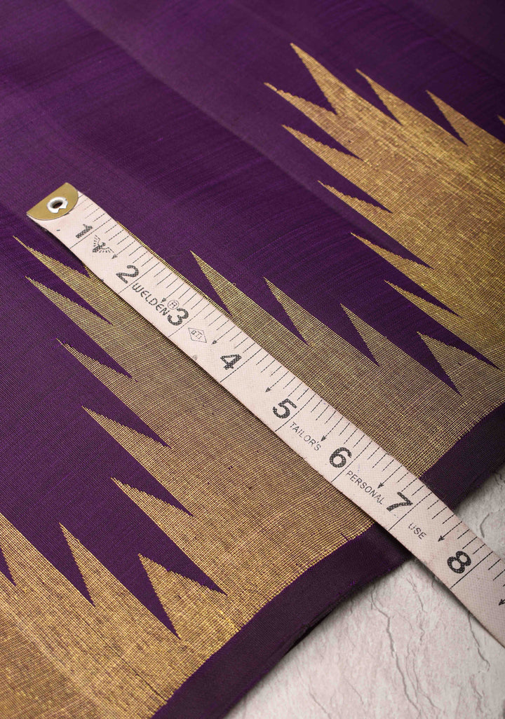 Grape Purple Kanjivaram Pure Silk Saree with Gold Zari Temple border | SILK MARK CERTIFIED