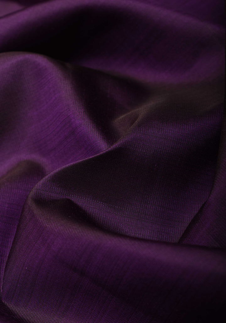 Grape Purple Kanjivaram Pure Silk Saree with Gold Zari Temple border | SILK MARK CERTIFIED