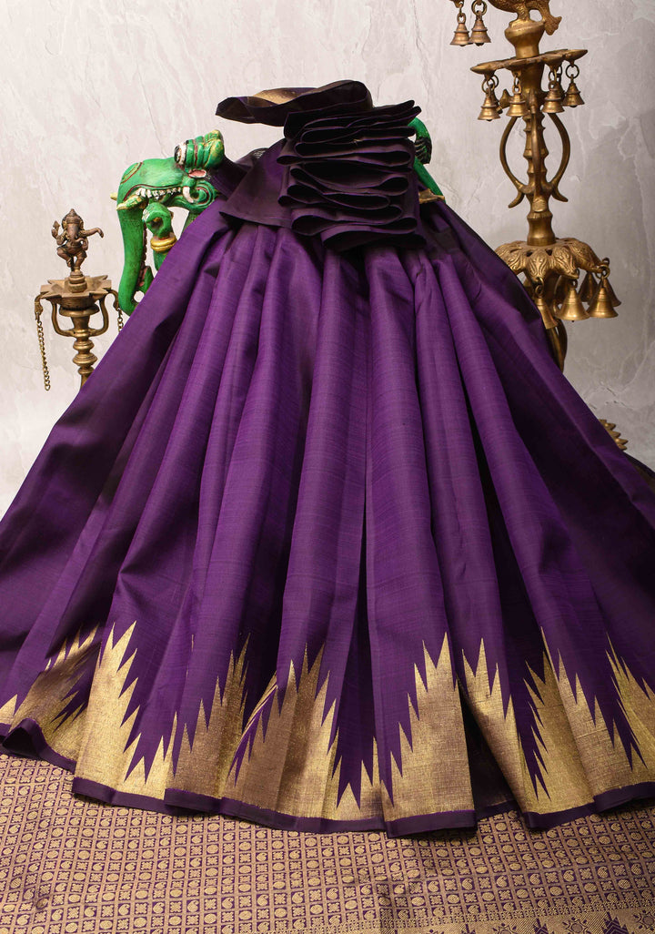 Grape Purple Kanjivaram Pure Silk Saree with Gold Zari Temple border | SILK MARK CERTIFIED