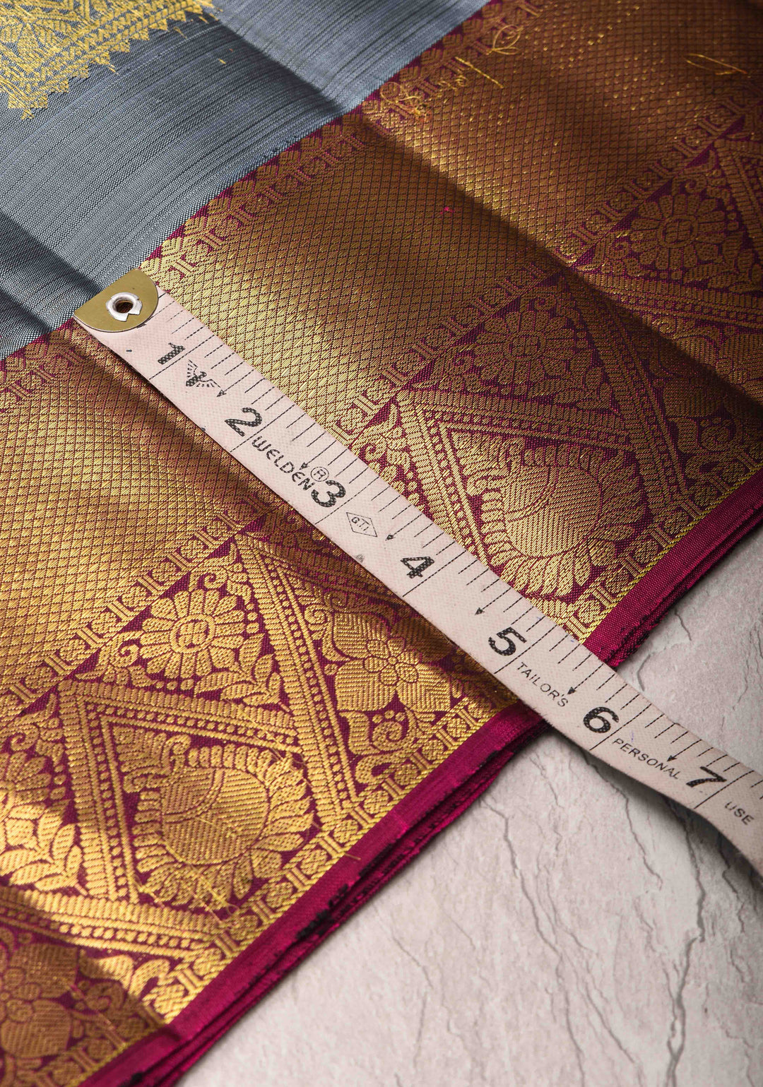 Cement Gray Kanjivaram Silk Saree with zari Buttas and Contrast Zari Border | SILK MARK CERTIFIED