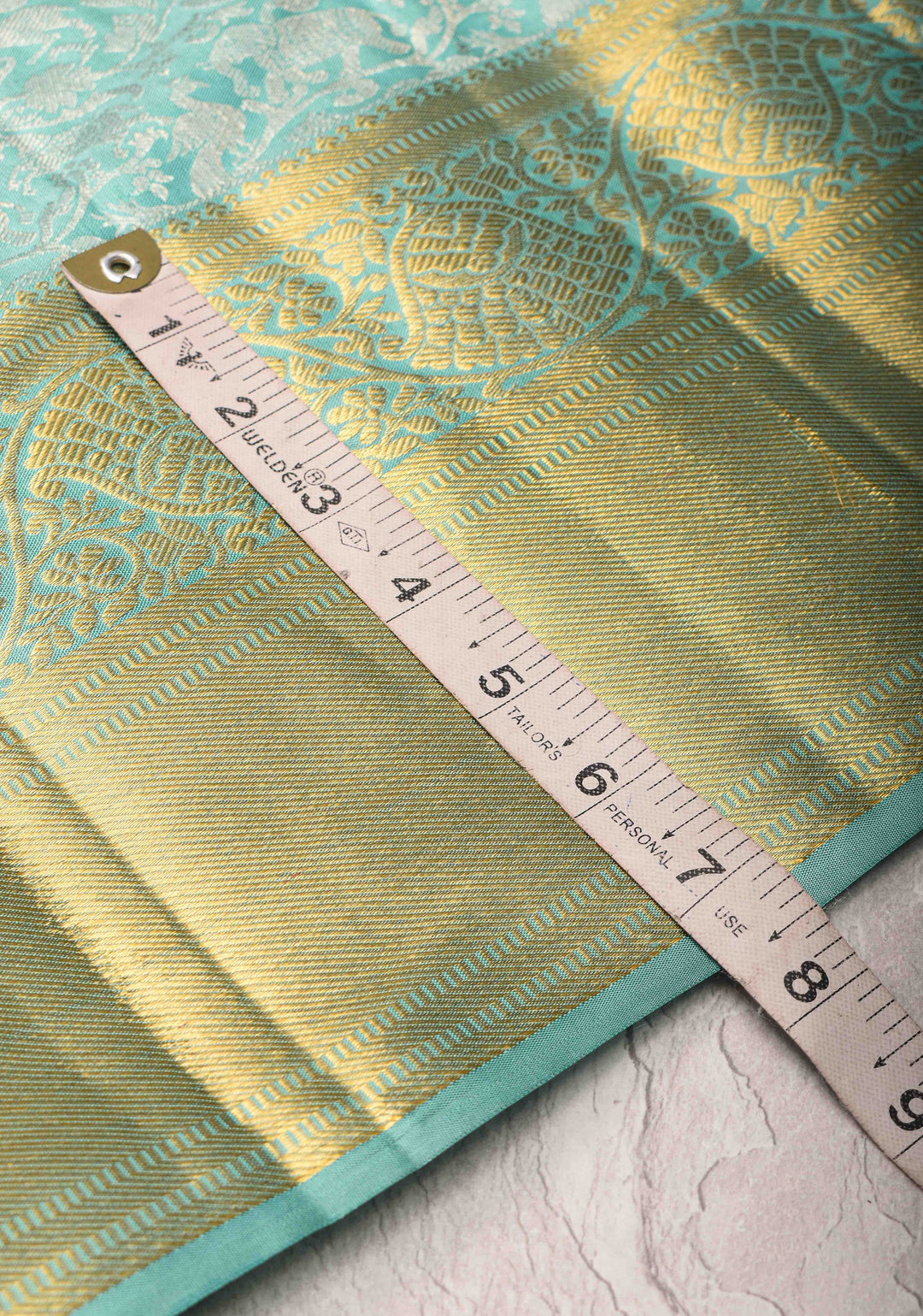 Vanasingaram Brocade Pure Kanjivaram Silk Saree in Cyan with Zari Border | SILK MARK CERTIFIED