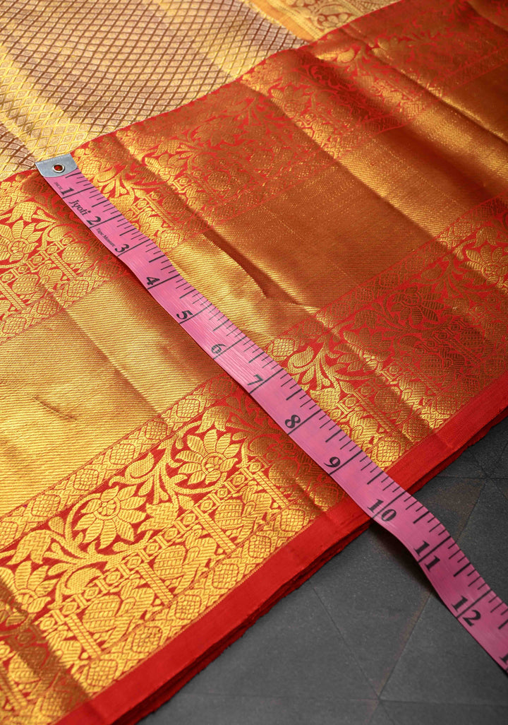 Gold Tissue Brocade Kanjivaram Pure Silk Saree with Wide Border | SILK MARK CERTIFIED