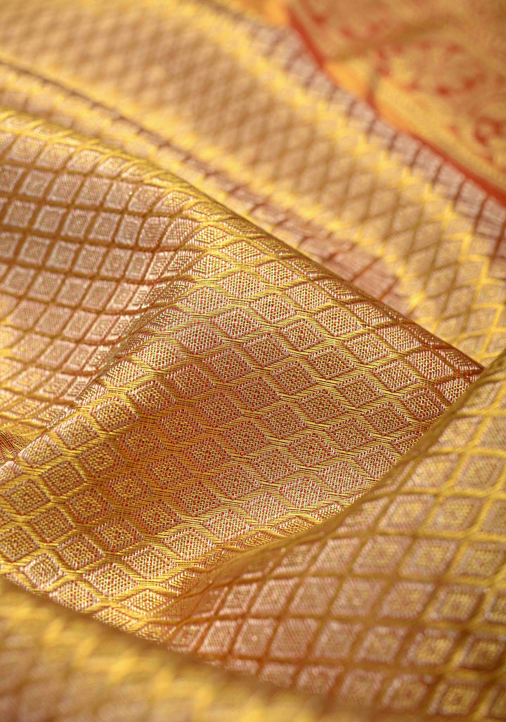 Gold Tissue Brocade Kanjivaram Pure Silk Saree with Wide Border | SILK MARK CERTIFIED