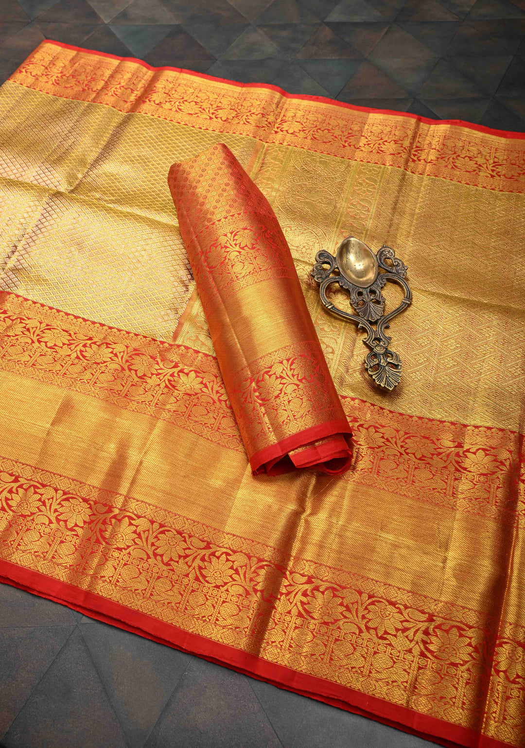 Gold Tissue Brocade Kanjivaram Pure Silk Saree with Wide Border | SILK MARK CERTIFIED