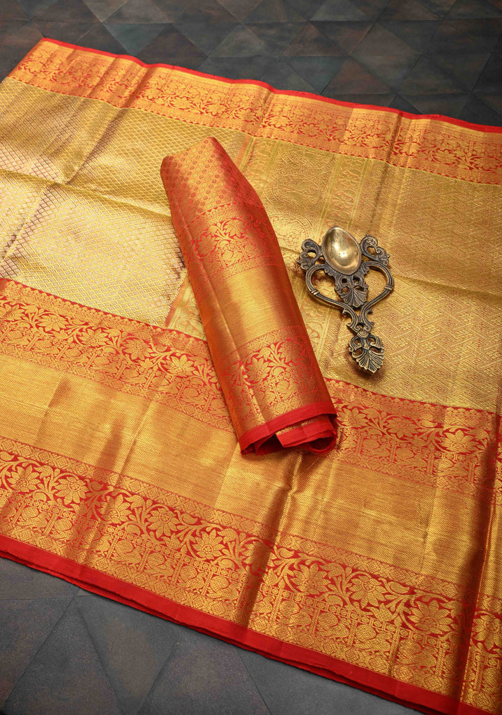 Gold Tissue Brocade Kanjivaram Pure Silk Saree with Wide Border | SILK MARK CERTIFIED