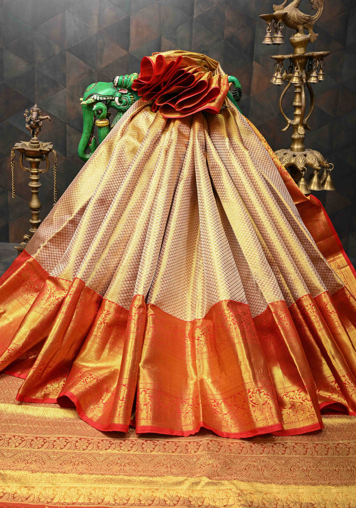 Gold Tissue Brocade Kanjivaram Pure Silk Saree with Wide Border | SILK MARK CERTIFIED