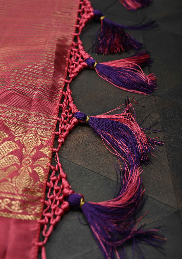 Exquisite Purple Zari Checks Kanjivaram Pure Silk saree with 2 Side Rettaipet Border | SILK MARK CERTIFIED