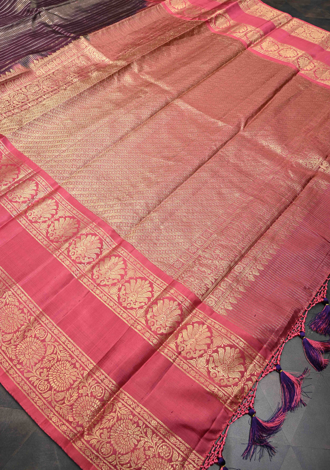Exquisite Purple Zari Checks Kanjivaram Pure Silk saree with 2 Side Rettaipet Border | SILK MARK CERTIFIED