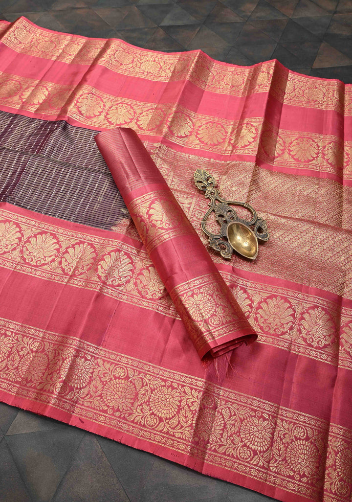 Exquisite Purple Zari Checks Kanjivaram Pure Silk saree with 2 Side Rettaipet Border | SILK MARK CERTIFIED