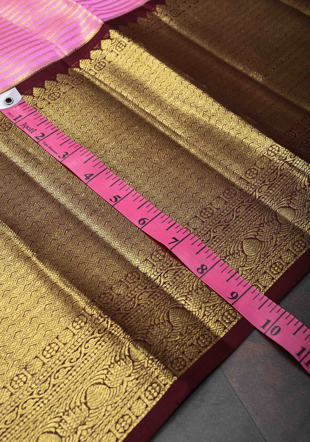 Bubblegum Pink Kanjivaram Silk Saree with Tissue Stripes and Wide Contrast Zari Border| SILK MARK CERTIFIED