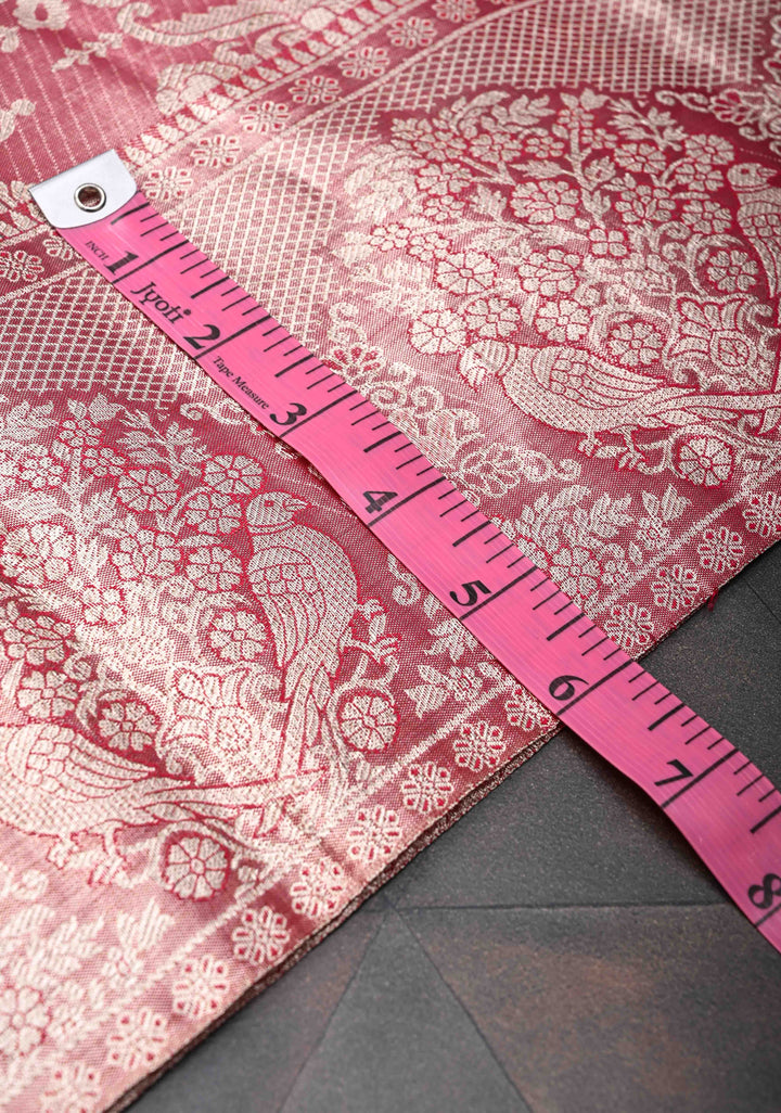 Dusty Rose Tissue Kanjivaram Silk Saree with Floral Jaal and Parrot Meenakari Zari Border | SILK MARK CERTIFIED