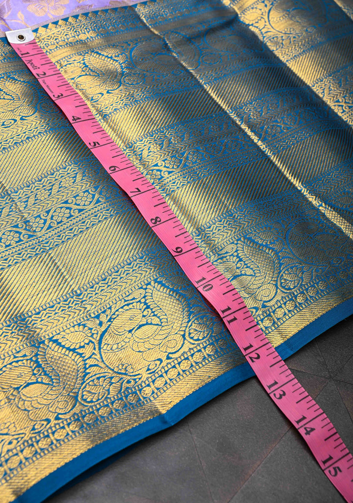 Lilac Kanjivaram Silk Saree with Brocade Jaal and Contrast Wide Zari Boder | SILK MARK CERTIFIED