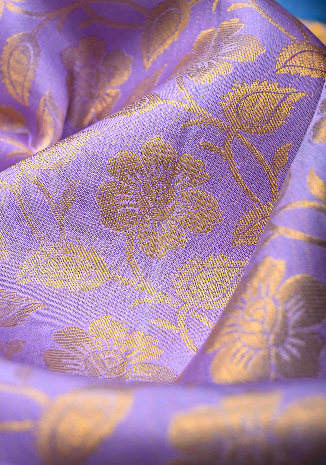 Lilac Kanjivaram Silk Saree with Brocade Jaal and Contrast Wide Zari Boder | SILK MARK CERTIFIED