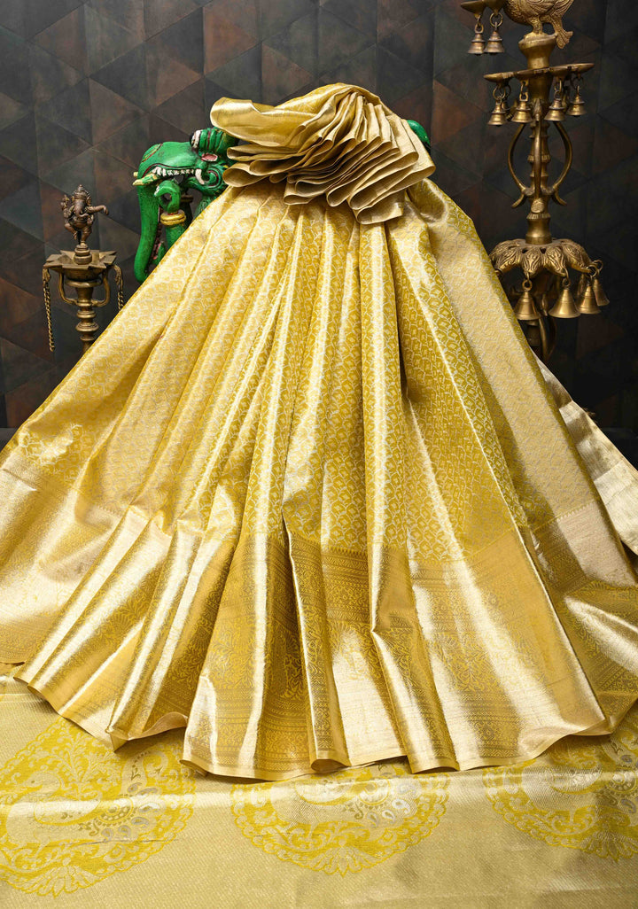 Yellow Kanjivaram Tissue Silk Saree with Meenakari Floral Brocade and Zari Border | SILK MARK CERTIFIED