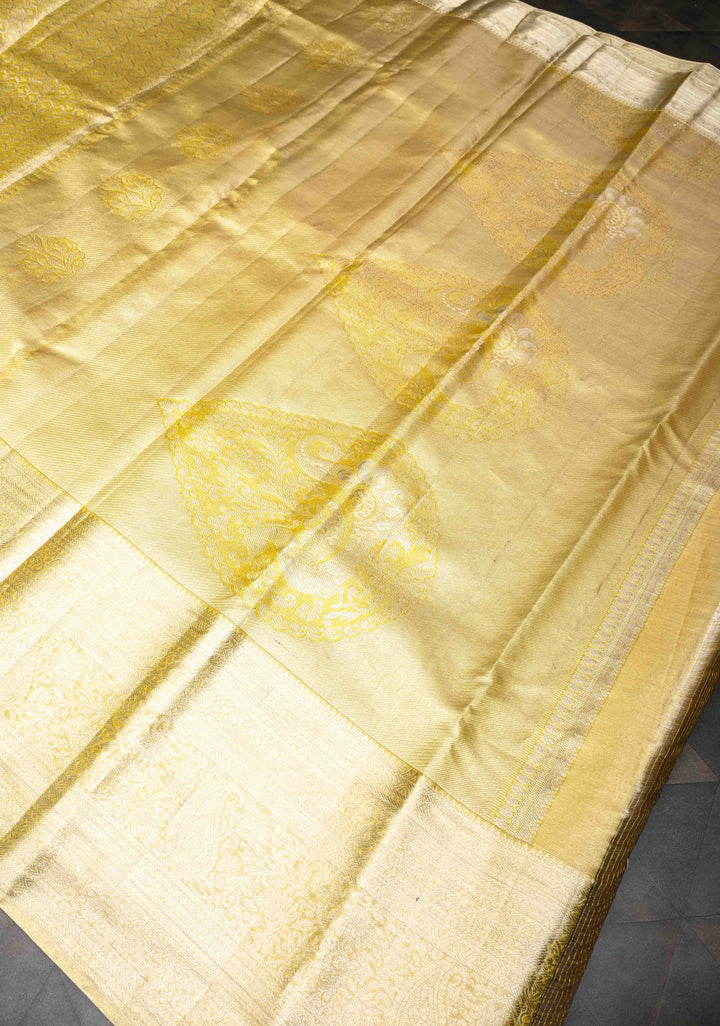 Yellow Kanjivaram Tissue Silk Saree with Meenakari Floral Brocade and Zari Border | SILK MARK CERTIFIED