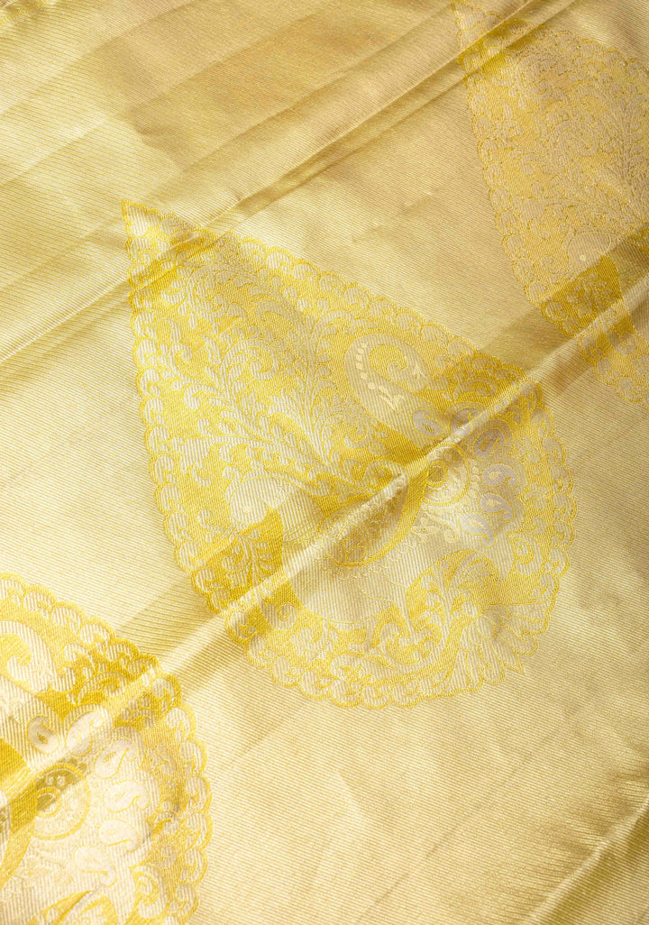 Yellow Kanjivaram Tissue Silk Saree with Meenakari Floral Brocade and Zari Border | SILK MARK CERTIFIED