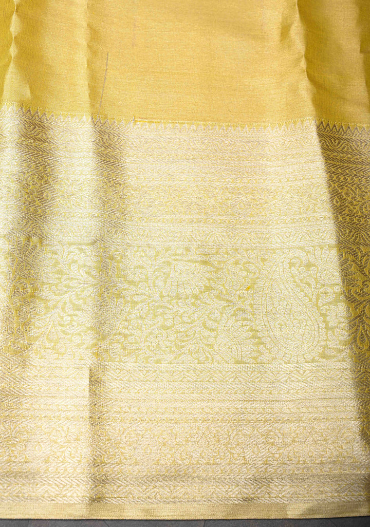 Yellow Kanjivaram Tissue Silk Saree with Meenakari Floral Brocade and Zari Border | SILK MARK CERTIFIED