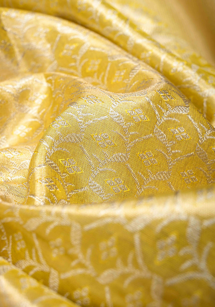 Yellow Kanjivaram Tissue Silk Saree with Meenakari Floral Brocade and Zari Border | SILK MARK CERTIFIED