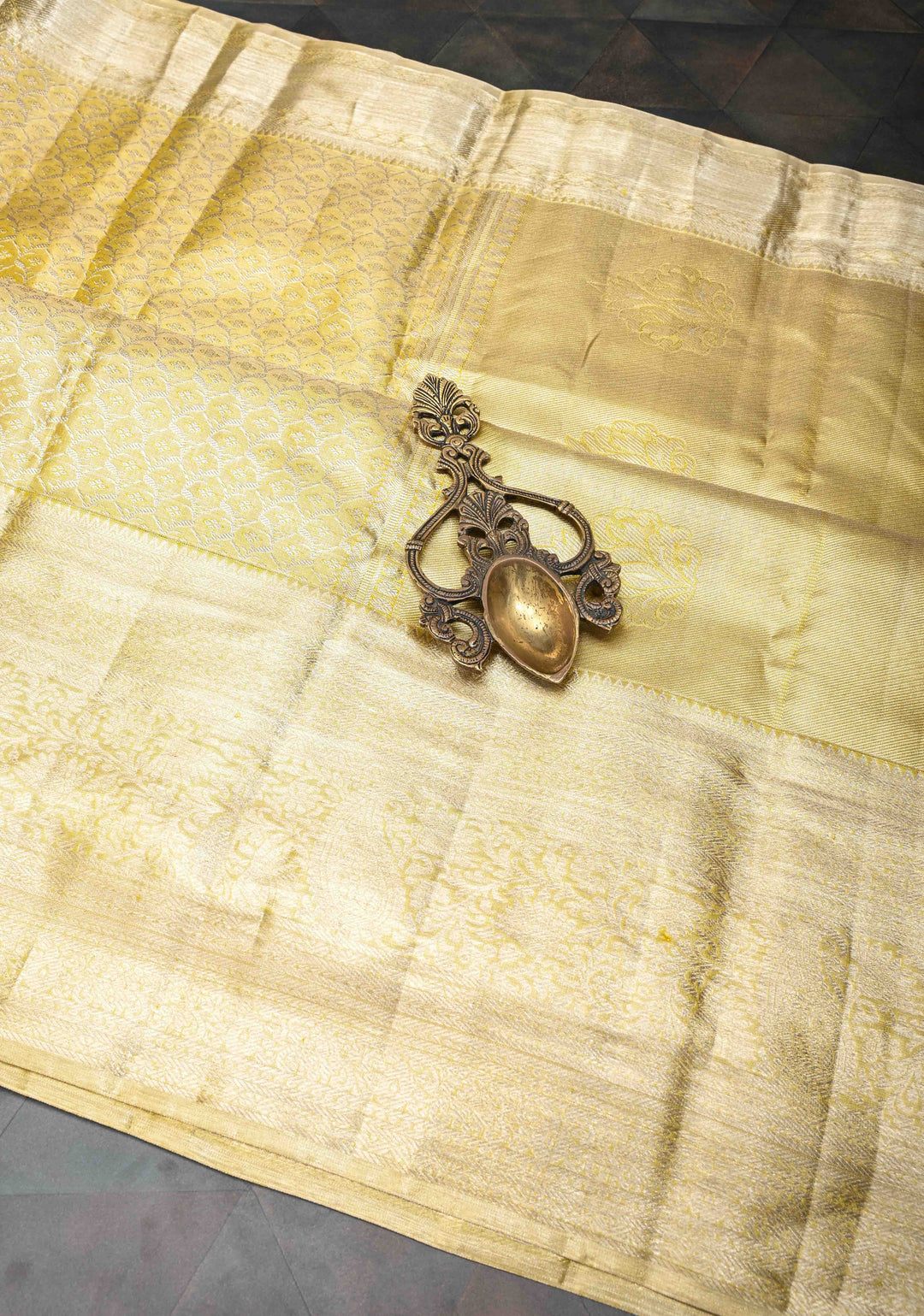 Yellow Kanjivaram Tissue Silk Saree with Meenakari Floral Brocade and Zari Border | SILK MARK CERTIFIED