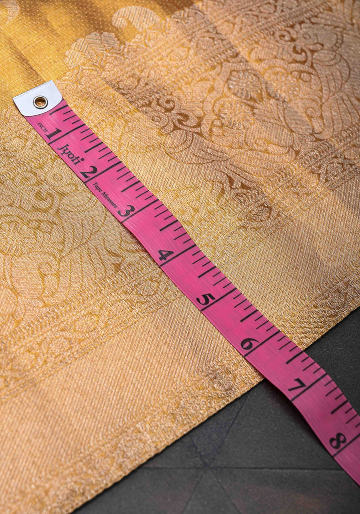 Golden Kanjivaram Tissue Silk Saree with Vanasingaram Leheria Pattern and Zari Border | SILK MARK CERTIFIED