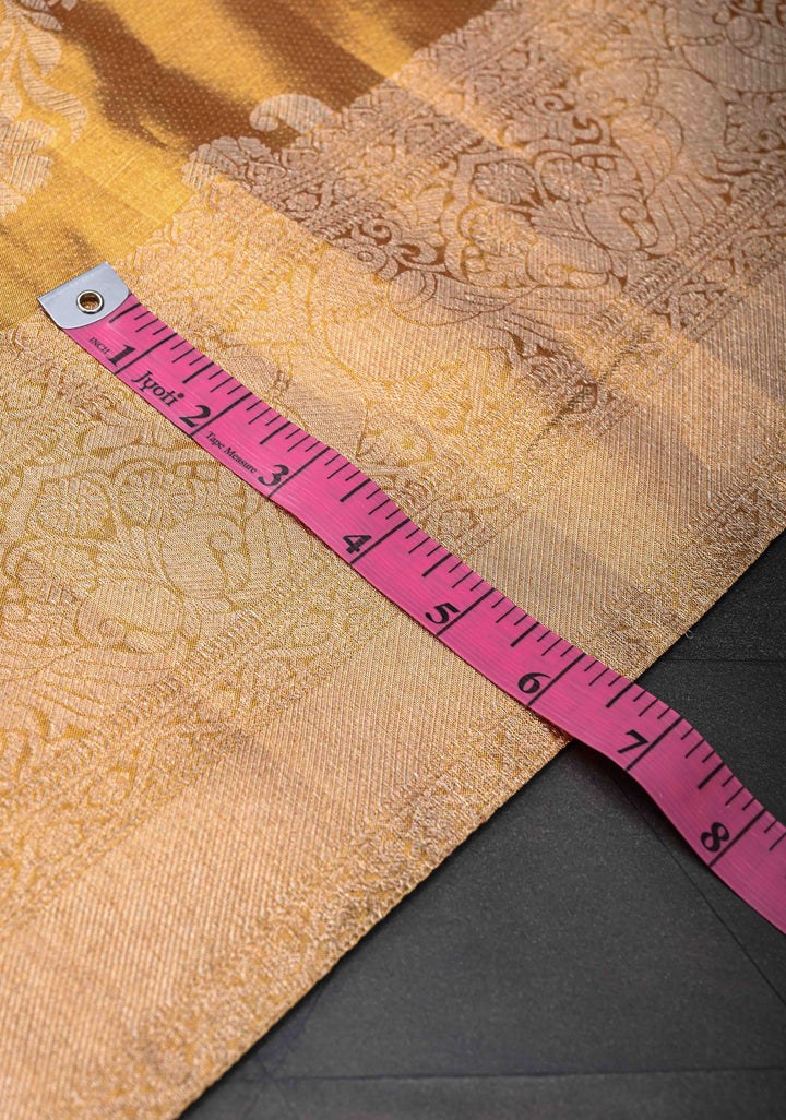 Golden Kanjivaram Tissue Silk Saree with Vanasingaram Leheria Pattern and Zari Border | SILK MARK CERTIFIED
