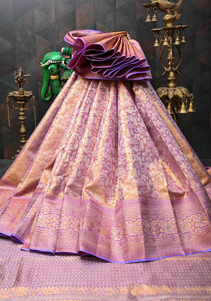 Lavender Kanjivaram Tissue Silk Saree with Meenakari Floral Brocade and Zari Border | SILK MARK CERTIFIED