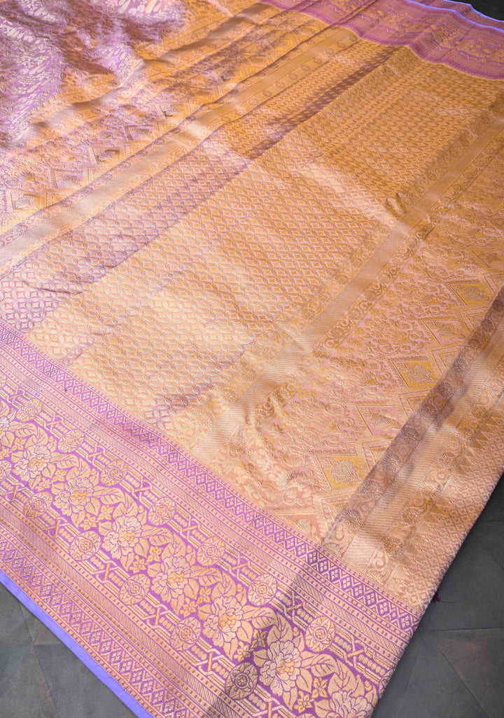 Lavender Kanjivaram Tissue Silk Saree with Meenakari Floral Brocade and Zari Border | SILK MARK CERTIFIED