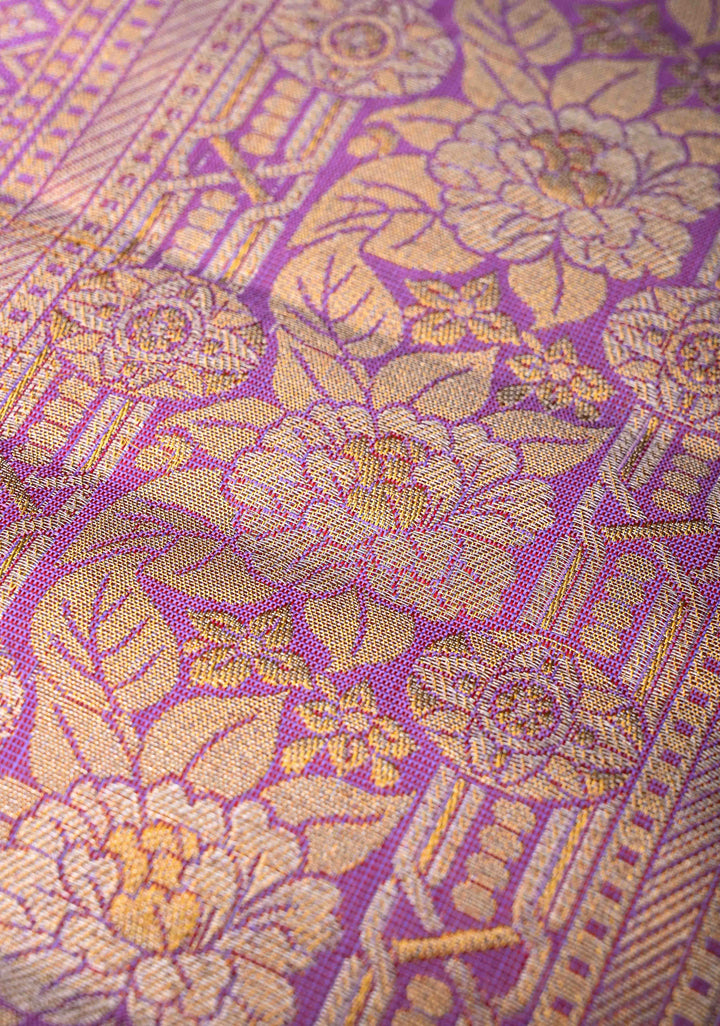 Lavender Kanjivaram Tissue Silk Saree with Meenakari Floral Brocade and Zari Border | SILK MARK CERTIFIED