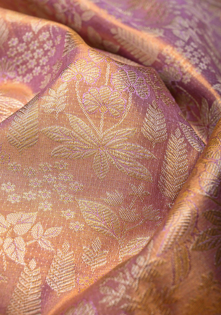 Lavender Kanjivaram Tissue Silk Saree with Meenakari Floral Brocade and Zari Border | SILK MARK CERTIFIED