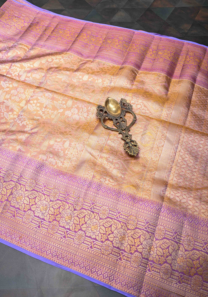 Lavender Kanjivaram Tissue Silk Saree with Meenakari Floral Brocade and Zari Border | SILK MARK CERTIFIED