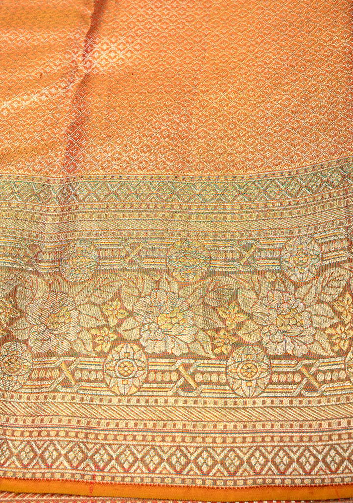 Orange Dual tone Kanjivaram Tissue Silk Saree with Meenakari Floral Brocade and Zari Border | SILK MARK CERTIFIED