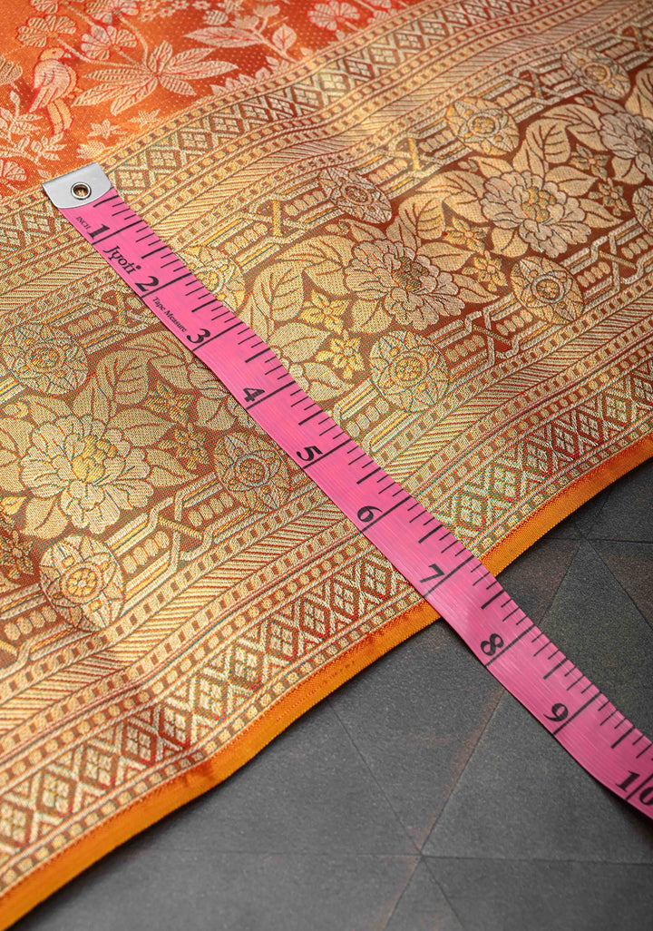 Orange Dual tone Kanjivaram Tissue Silk Saree with Meenakari Floral Brocade and Zari Border | SILK MARK CERTIFIED