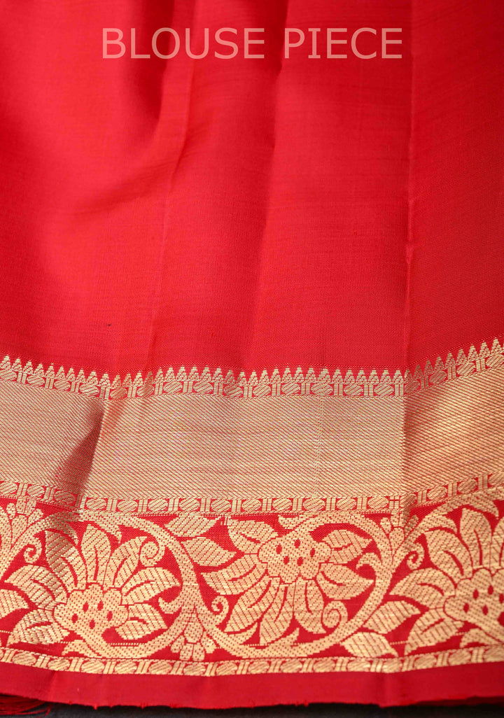 Peacock Blue Dual tone Kanjivaram Pure Silk Saree with Damask Motifs and Zari Border | SILK MARK CERTIFIED