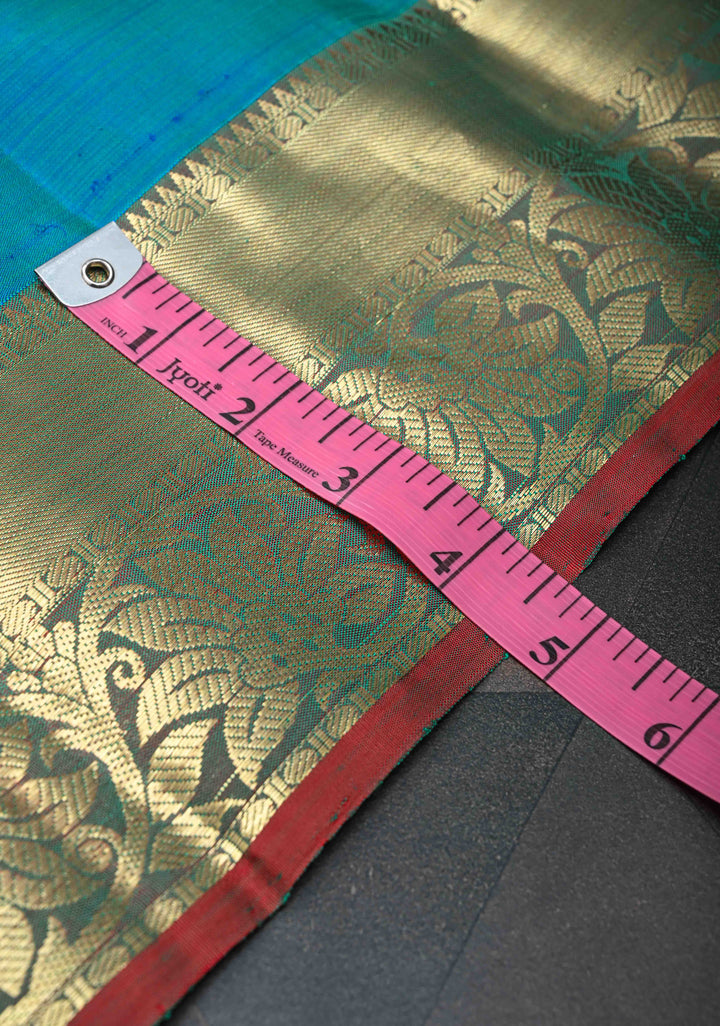 Peacock Blue Dual tone Kanjivaram Pure Silk Saree with Damask Motifs and Zari Border | SILK MARK CERTIFIED