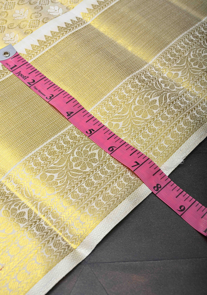 Ivory Kanjivaram Tissue Silk Saree with Resham Floral Brocade and Zari Border | SILK MARK CERTIFIED